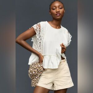 Anthropologie NWT babydoll lace top white cropped